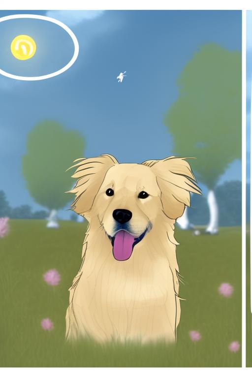 Maak een afbeelding van een levenslijk dierlijk nep wezen: het wezen is een kruising tussen een een golden retriever en een houten klomp, de achtergrond is een achtertuin met een huis 